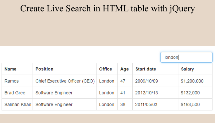 Create Live Search in HTML table with jQuery